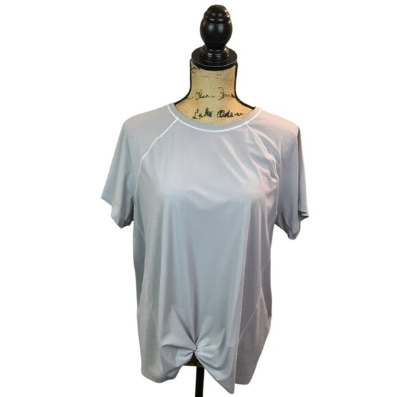 Athleta Womens Large Light Gray Short Sleeve Knot Front Activewear Top Nylon/Spa - Picture 7 of 7
